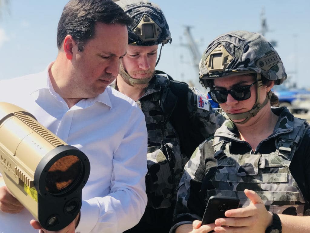 Minister for Defence Industry, Steven Ciobo attends Royal Australian Navy Testing of Stand Off Detection prototype.