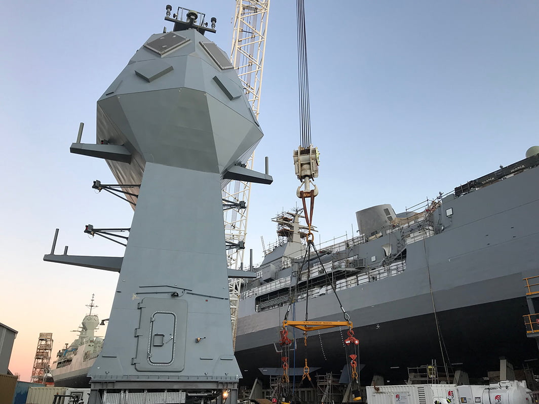 HMAS Anzac mast installed